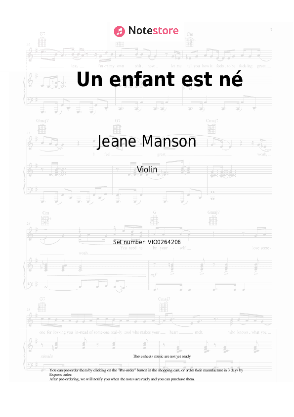 Un enfant est né - Jeane Manson Violin Sheet Music - Violin