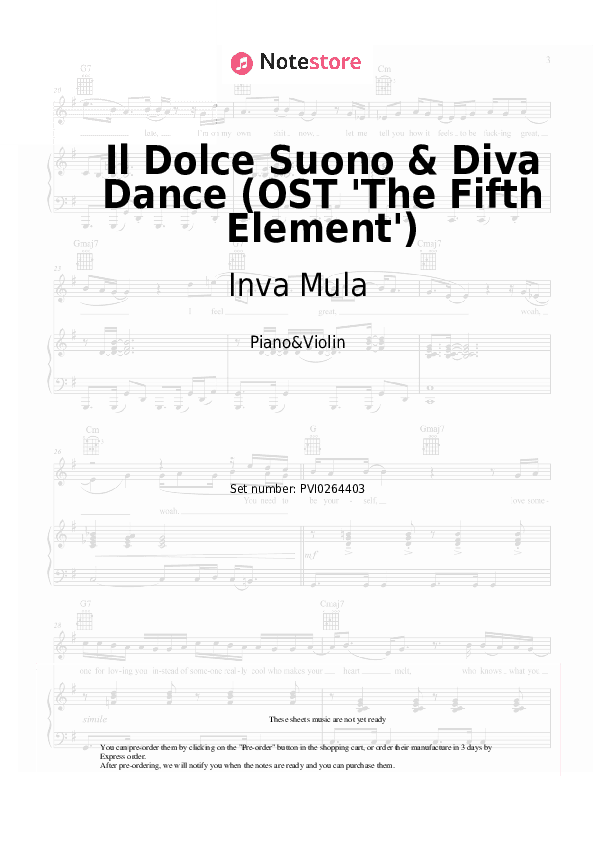 Il Dolce Suono & Diva Dance (OST 'The Fifth Element') - Inva Mula, Eric Serra Piano Sheet Music and Violin - Piano&Violin