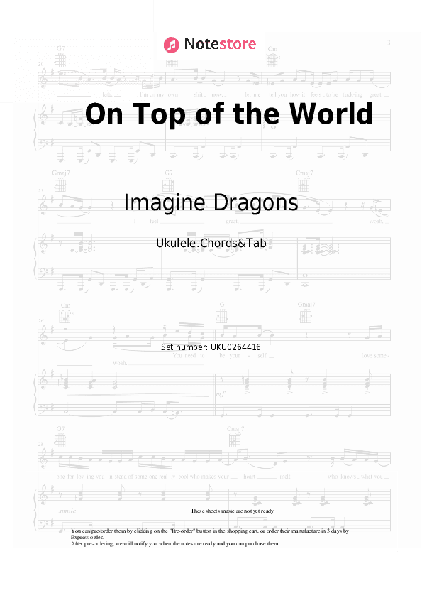 On Top of the World - Imagine Dragons Ukulele Sheet Music - Ukulele.Chords&Tab