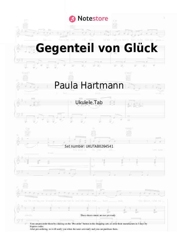 Gegenteil von Glück - Paula Hartmann, Berq Sheet Music - Ukulele.Tab