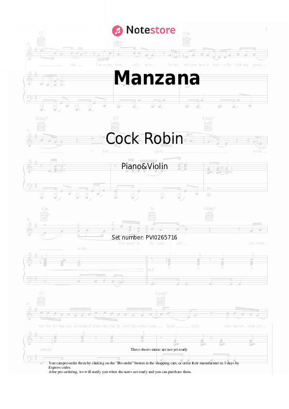Manzana - Cock Robin Piano Sheet Music and Violin - Piano&Violin