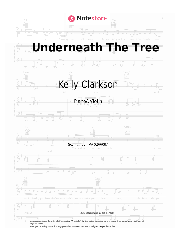 Underneath The Tree - Kelly Clarkson Piano Sheet Music and Violin - Piano&Violin
