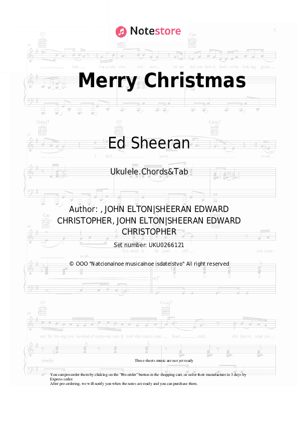 Merry Christmas - Ed Sheeran, Elton John Ukulele Sheet Music - Ukulele.Chords&Tab