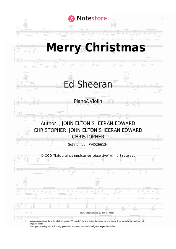 Merry Christmas - Ed Sheeran, Elton John Piano Sheet Music and Violin - Piano&Violin