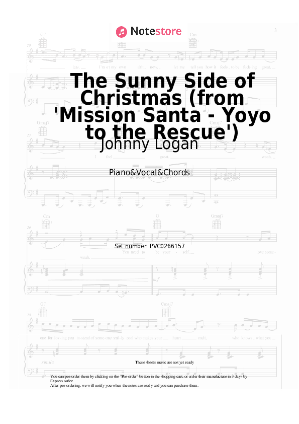 The Sunny Side of Christmas (from 'Mission Santa - Yoyo to the Rescue') - Johnny Logan Piano Sheet Music with the Vocal and Chords - Piano&Vocal&Chords