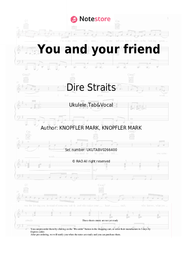 You and your friend - Dire Straits Sheet Music - Ukulele.Tab&Vocal