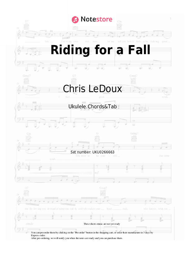 Riding for a Fall - Chris LeDoux Ukulele Sheet Music - Ukulele.Chords&Tab