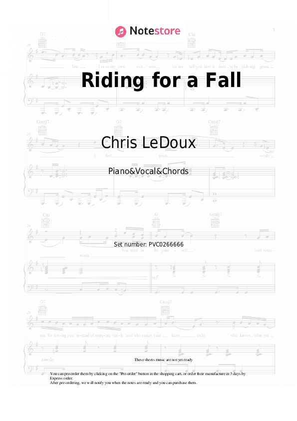 Riding for a Fall - Chris LeDoux Piano Sheet Music with the Vocal and Chords - Piano&Vocal&Chords