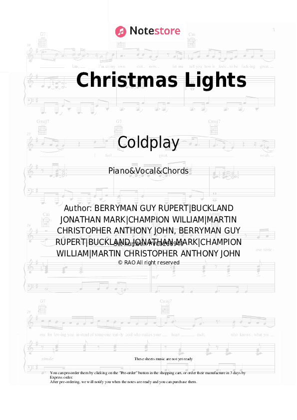 Christmas Lights - Coldplay Piano Sheet Music with the Vocal and Chords - Piano&Vocal&Chords