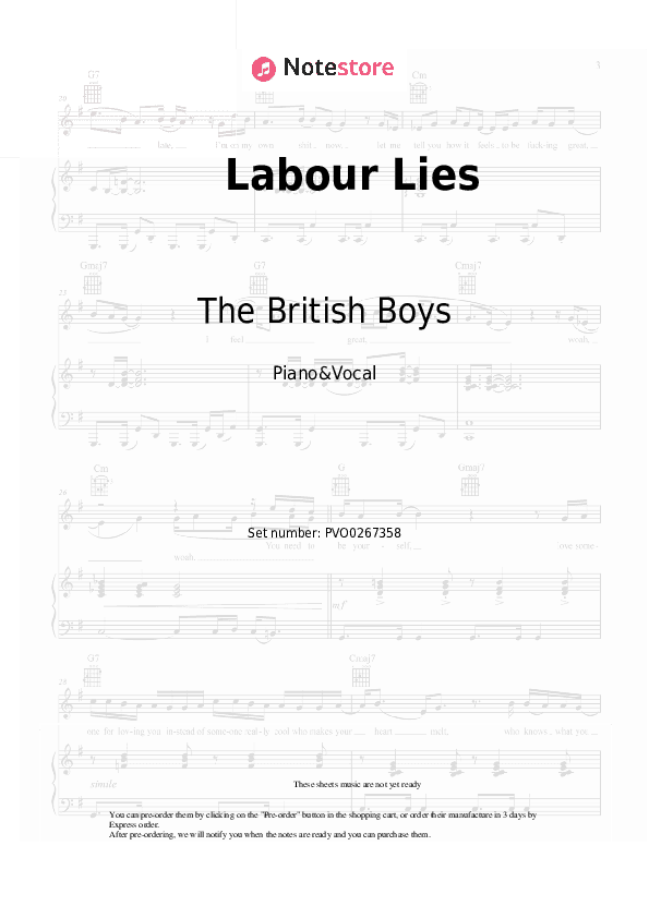 Labour Lies - The British Boys Piano Sheet Music with the Voice part - Piano&Vocal