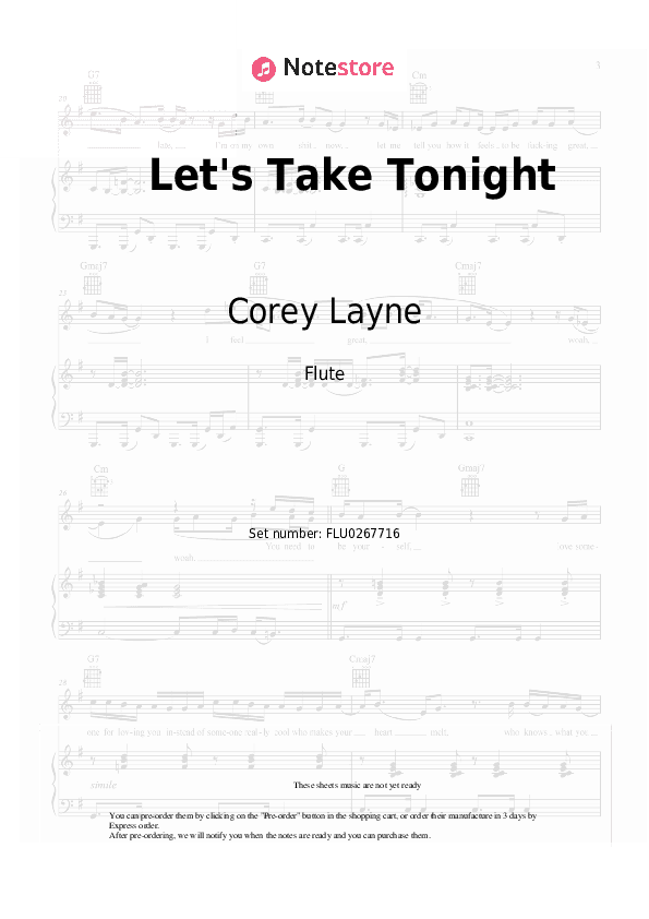 Let's Take Tonight - Corey Layne Flute Sheet Music - Flute