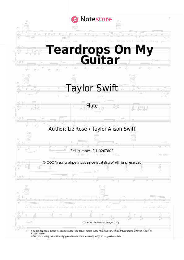 Teardrops On My Guitar - Taylor Swift Flute Sheet Music - Flute