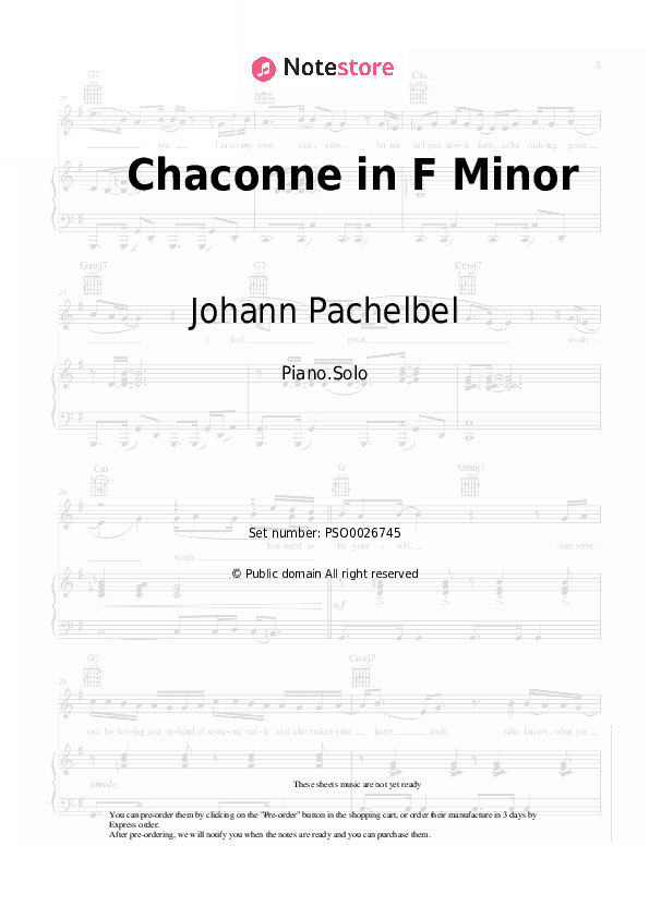 Chaconne in F Minor - Johann Pachelbel Piano Sheet Music - Piano.Solo