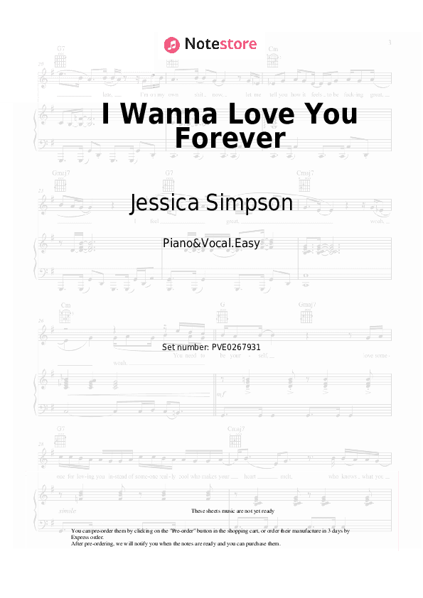 I Wanna Love You Forever - Jessica Simpson Piano Sheet Music Easy and Vocal - Piano&Vocal.Easy