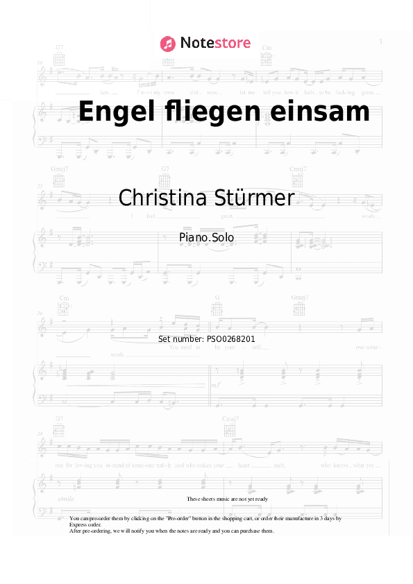 Engel fliegen einsam - Christina Stürmer Piano Sheet Music - Piano.Solo