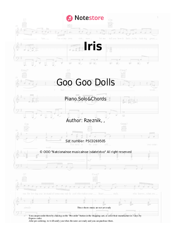 Iris - Goo Goo Dolls Piano Sheet Music and Chords - Piano.Solo&Chords