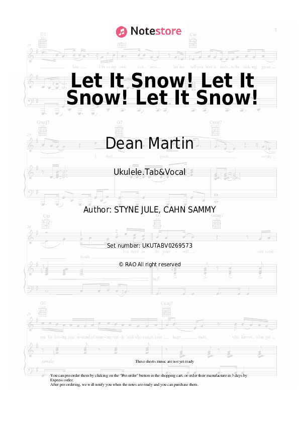 Let It Snow! Let It Snow! Let It Snow! - Dean Martin Sheet Music - Ukulele.Tab&Vocal