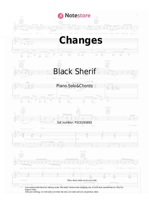 Changes - Black Sherif Piano Sheet Music and Chords - Piano.Solo&Chords