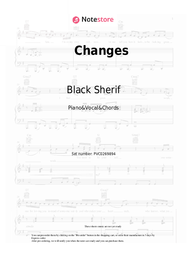 Changes - Black Sherif Piano Sheet Music with the Vocal and Chords - Piano&Vocal&Chords