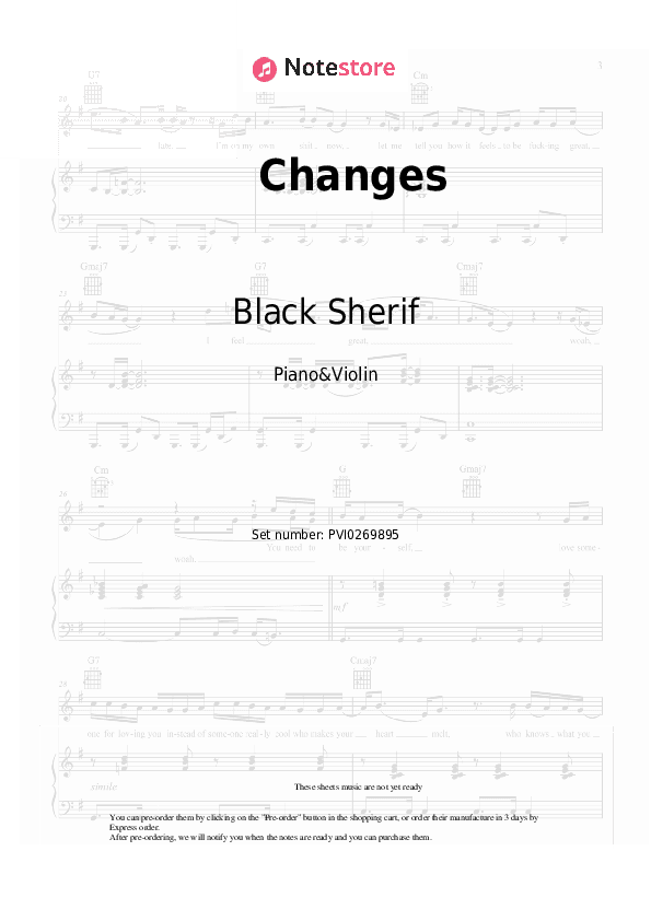 Changes - Black Sherif Piano Sheet Music and Violin - Piano&Violin