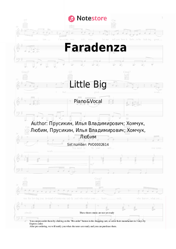 Faradenza - Little Big Piano Sheet Music with the Voice part - Piano&Vocal