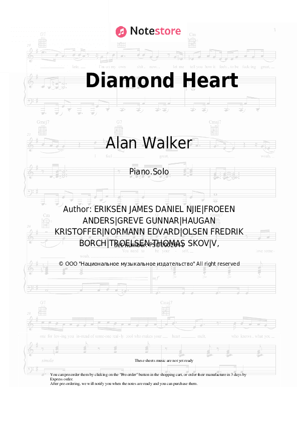 Diamond Heart - Alan Walker, Sophia Somajo Piano Sheet Music - Piano.Solo