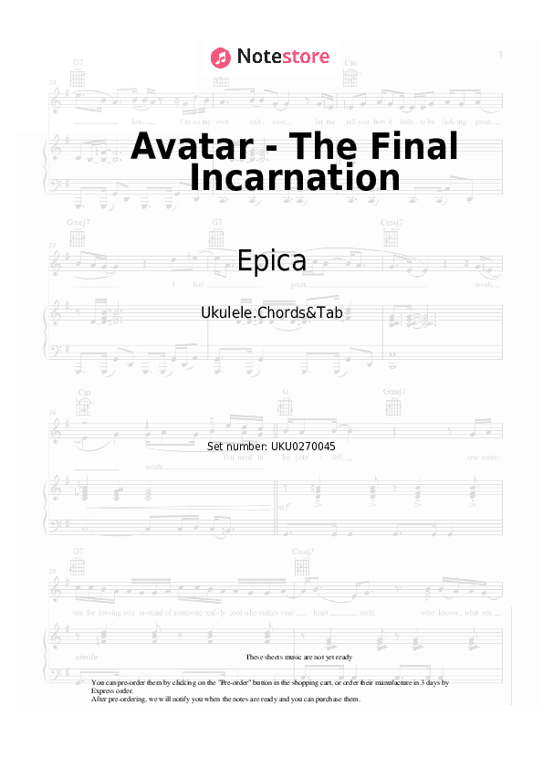 Avatar - The Final Incarnation - Epica Ukulele Sheet Music - Ukulele.Chords&Tab