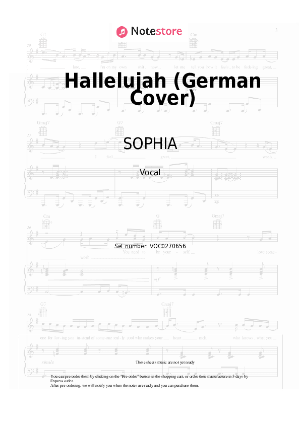 Hallelujah (German Cover) - SOPHIA Vocal Sheet Music - Vocal