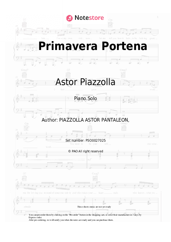 Primavera Portena - Astor Piazzolla Piano Sheet Music - Piano.Solo