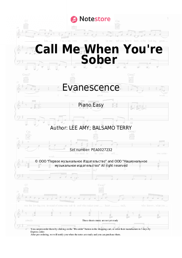 Call Me When You're Sober - Evanescence Piano Sheet Music Easy - Piano.Easy