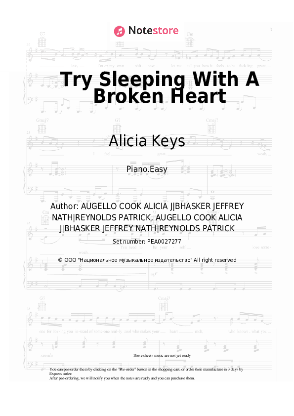 Try Sleeping With A Broken Heart - Alicia Keys Piano Sheet Music Easy - Piano.Easy