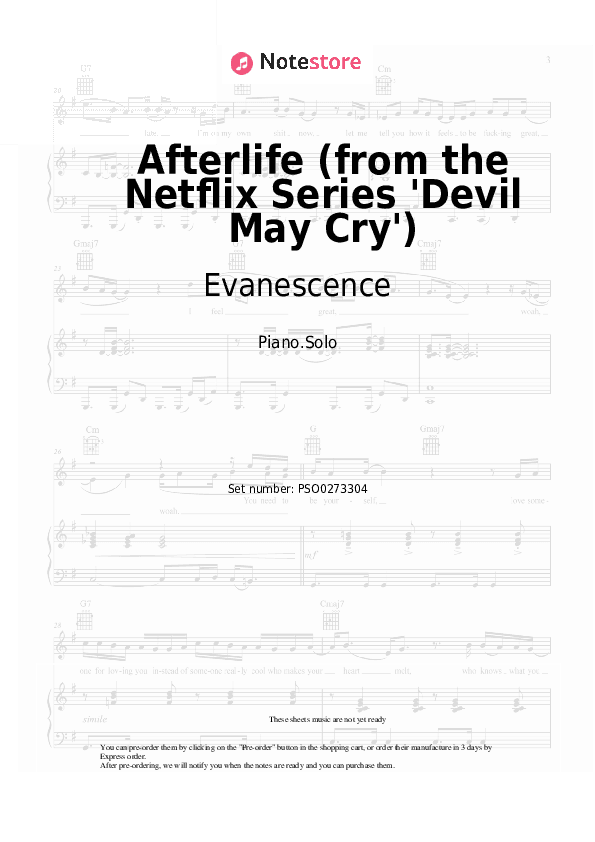 Afterlife (from the Netflix Series 'Devil May Cry') - Evanescence Piano Sheet Music - Piano.Solo