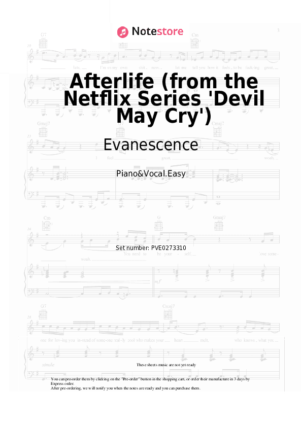 Afterlife (from the Netflix Series 'Devil May Cry') - Evanescence Piano Sheet Music Easy and Vocal - Piano&Vocal.Easy