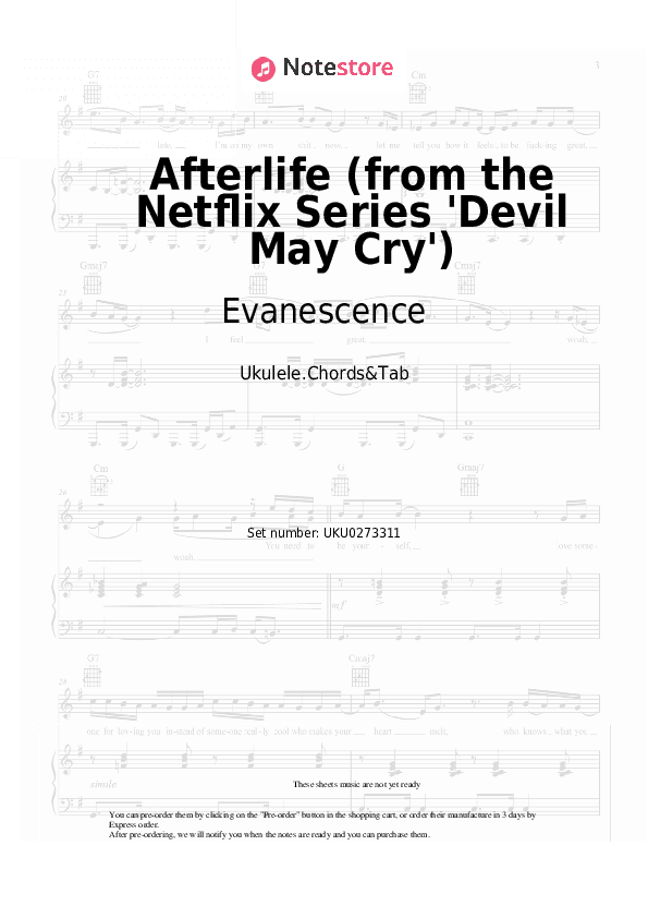 Afterlife (from the Netflix Series 'Devil May Cry') - Evanescence Ukulele Sheet Music - Ukulele.Chords&Tab