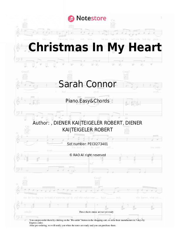 Christmas In My Heart - Sarah Connor Sheet Music Easy and Chords - Piano.Easy&Chords