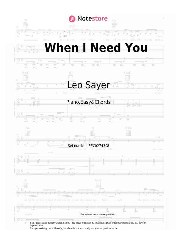When I Need You - Leo Sayer Sheet Music Easy and Chords - Piano.Easy&Chords