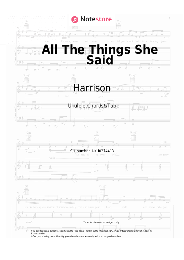 All The Things She Said - Harrison Ukulele Sheet Music - Ukulele.Chords&Tab