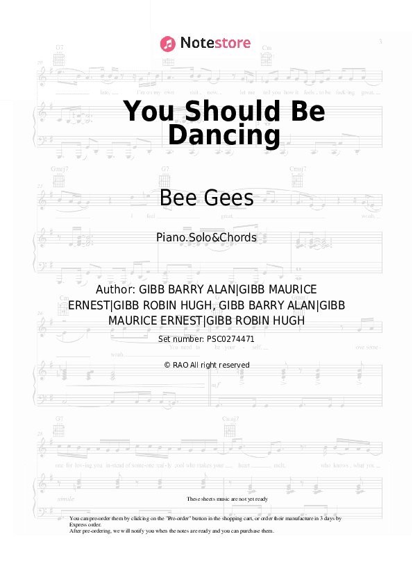 You Should Be Dancing - Bee Gees Piano Sheet Music and Chords - Piano.Solo&Chords