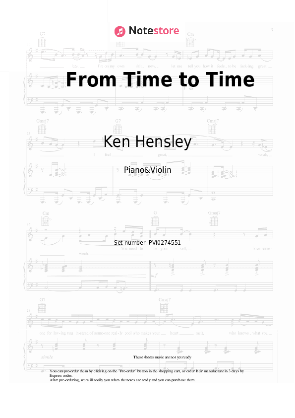 From Time to Time - Ken Hensley Piano Sheet Music and Violin - Piano&Violin