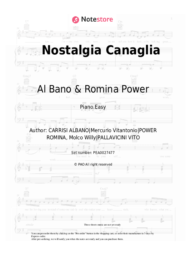 Nostalgia Canaglia - Al Bano & Romina Power Piano Sheet Music Easy - Piano.Easy