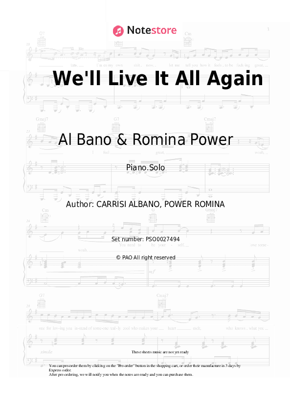 We'll Live It All Again - Al Bano & Romina Power Piano Sheet Music - Piano.Solo