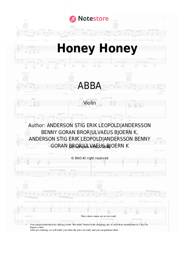 Honey Honey - ABBA Violin Sheet Music - Violin