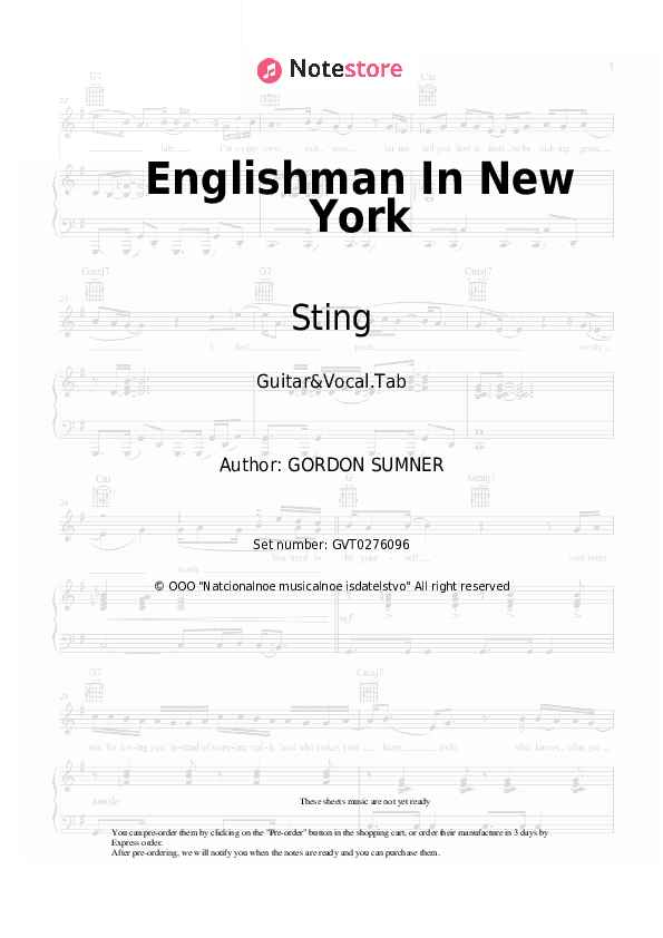 Englishman In New York - Sting Chords and Voice - Guitar&Vocal.Tab
