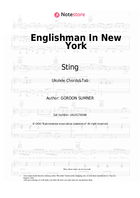 Englishman In New York - Sting Ukulele Sheet Music - Ukulele.Chords&Tab