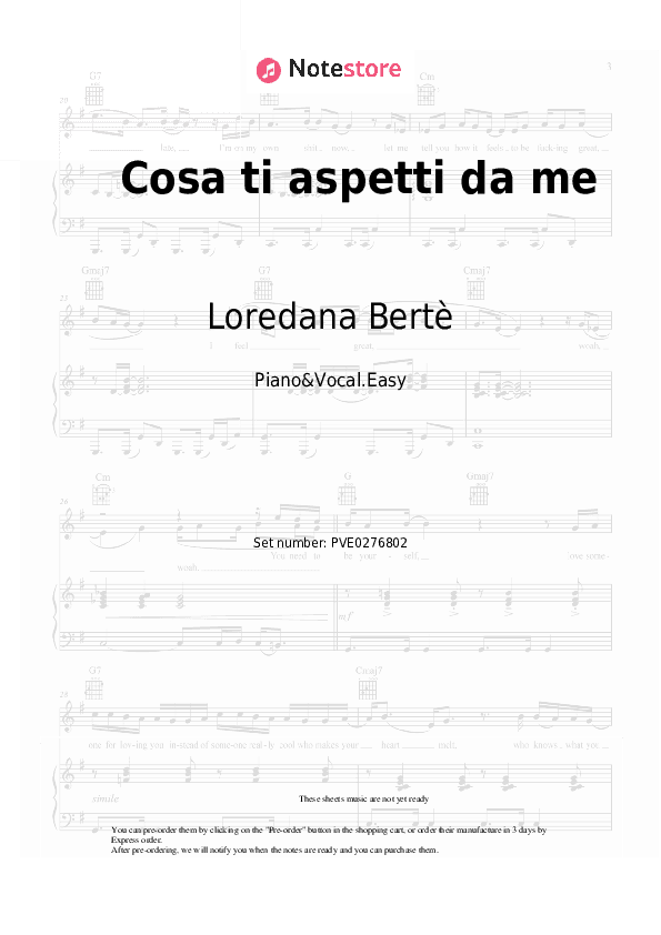 Cosa ti aspetti da me - Loredana Bertè Piano Sheet Music Easy and Vocal - Piano&Vocal.Easy