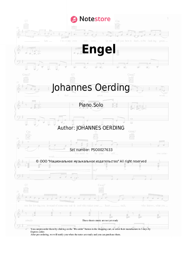 Engel - Johannes Oerding Piano Sheet Music - Piano.Solo