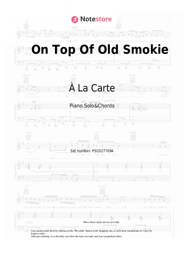 On Top Of Old Smokie - À La Carte Piano Sheet Music and Chords - Piano.Solo&Chords