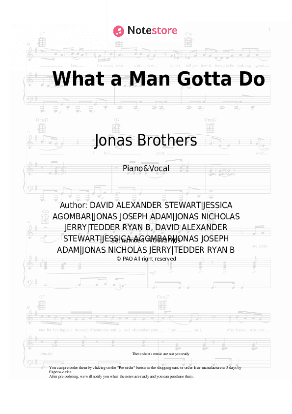 What a Man Gotta Do - Jonas Brothers Piano Sheet Music with the Voice part - Piano&Vocal