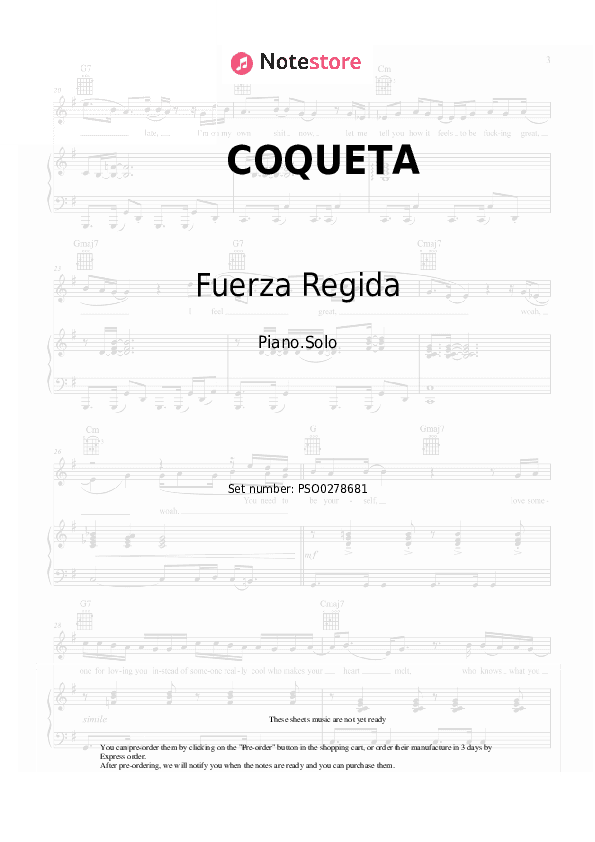 COQUETA - Fuerza Regida, Grupo Frontera Piano Sheet Music - Piano.Solo