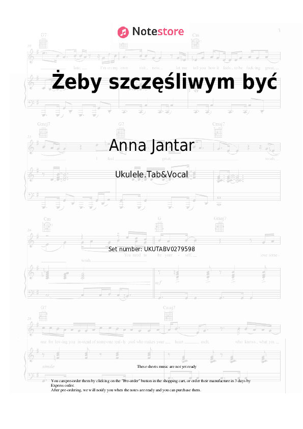 Żeby szczęśliwym być - Anna Jantar Sheet Music - Ukulele.Tab&Vocal